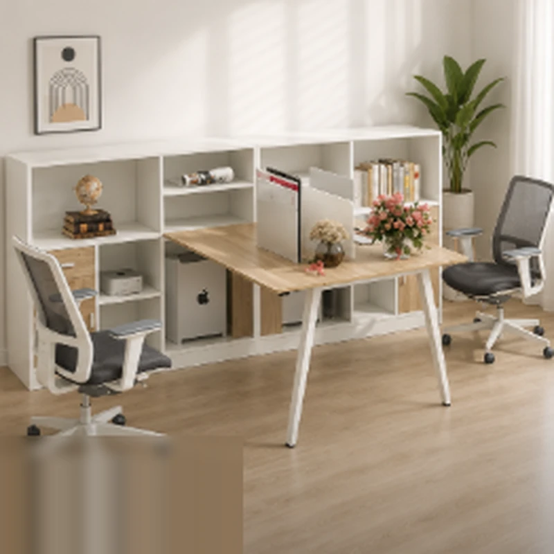 Cụm Bàn Làm Việc 2 Người Chân Sắt Kèm Tủ Sách - BC110