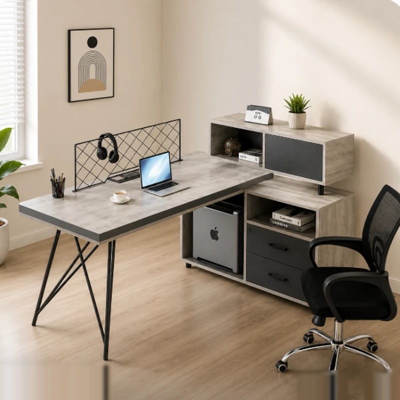 Cụm Bàn Làm Việc Chữ L Có Hộc Tủ - BC117