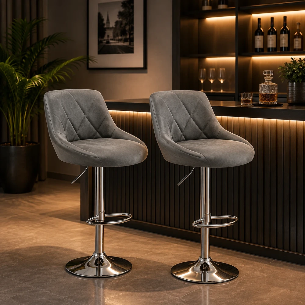 Ghế Bar Nệm Cong Chần Kim Cương Xám - GB04