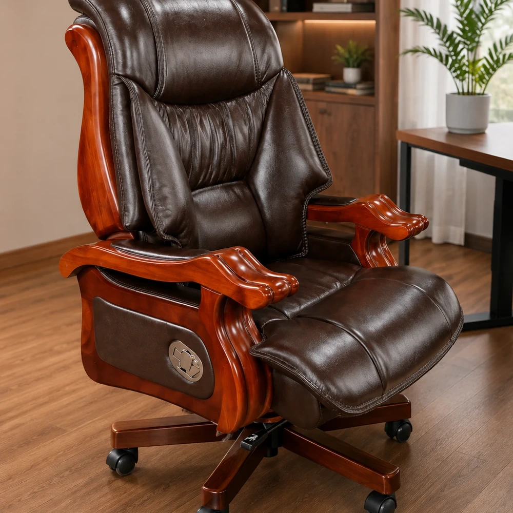 Ghế Giám Đốc Da Nâu Ngả Lưng Êm Ái Tay Gỗ - GĐ12