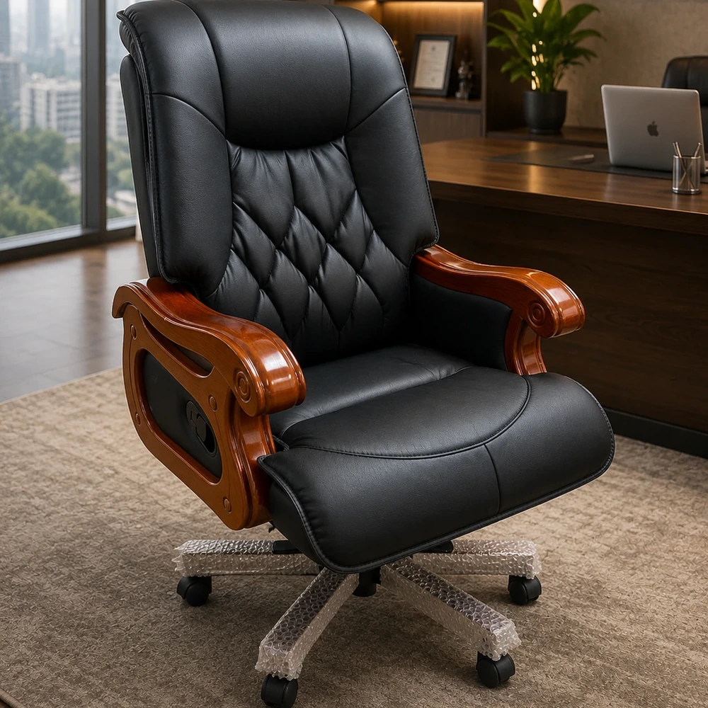 Ghế Giám Đốc Da Đen Ngả Lưng Tựa Gỗ Cao Cấp - GĐ13