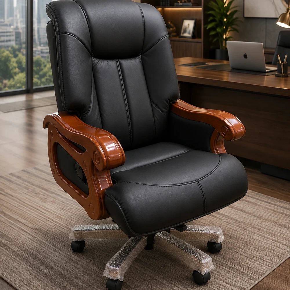 Ghế Giám Đốc Da Đen Bọc Êm Lưng Cao Tay Gỗ - GĐ14