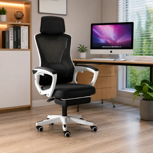 Ghế Công Thái Học Lưng Lưới Có Gác Chân Khung Trắng - GX93