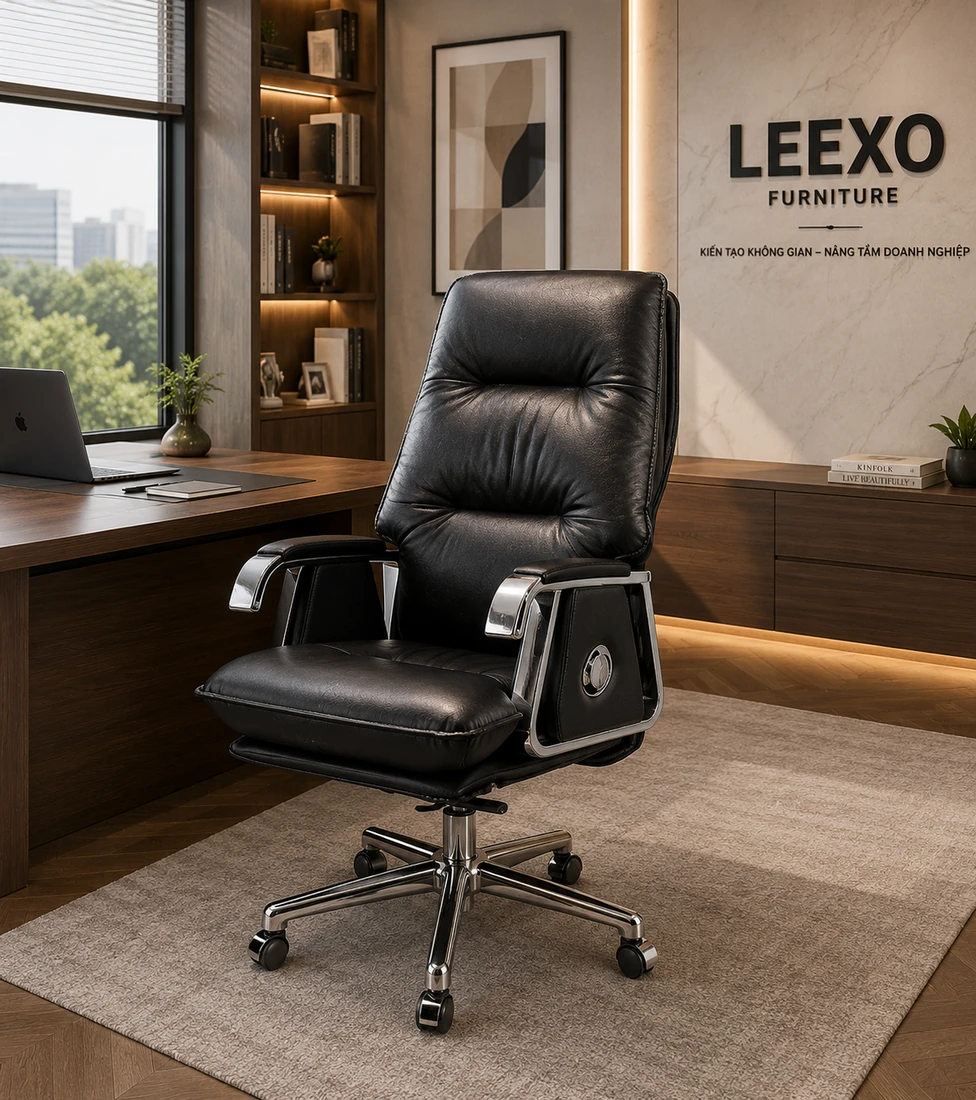 Ghế Giám Đốc Da Đen Tay Nhôm Lưng Cao - GGĐ55