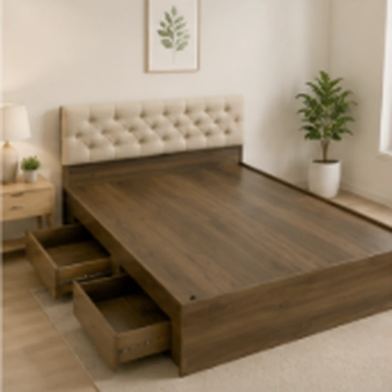 Giường Ngủ Có Đầu Nệm Ngăn Kéo Hộc Gỗ MDF - GN2