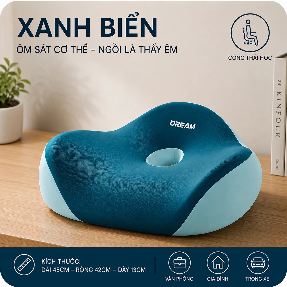 Đệm Ngồi Công Thái Học Chống Đau Lưng Màu Xanh Biển - KB10