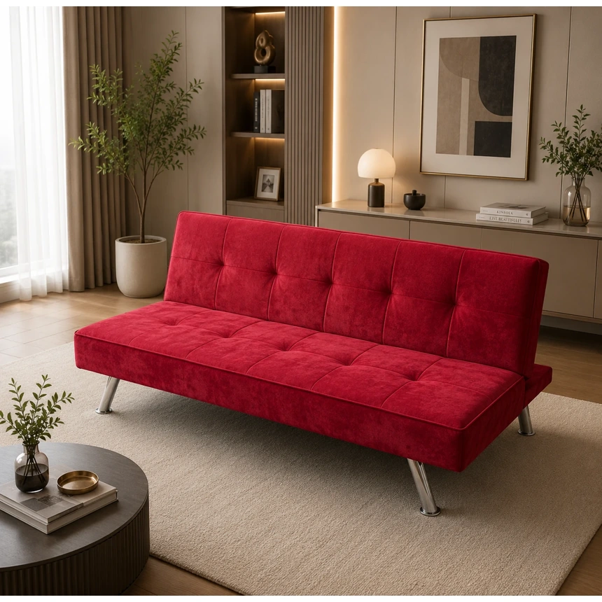 Ghế Sofa Bed Nhung Màu Đỏ Cao Cấp - SF7