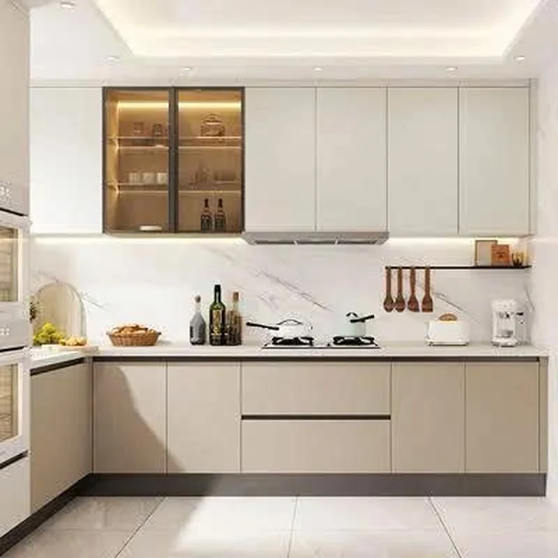 Tủ Bếp Gỗ Công Nghiệp Trắng Phối Vân Gỗ - TB03
