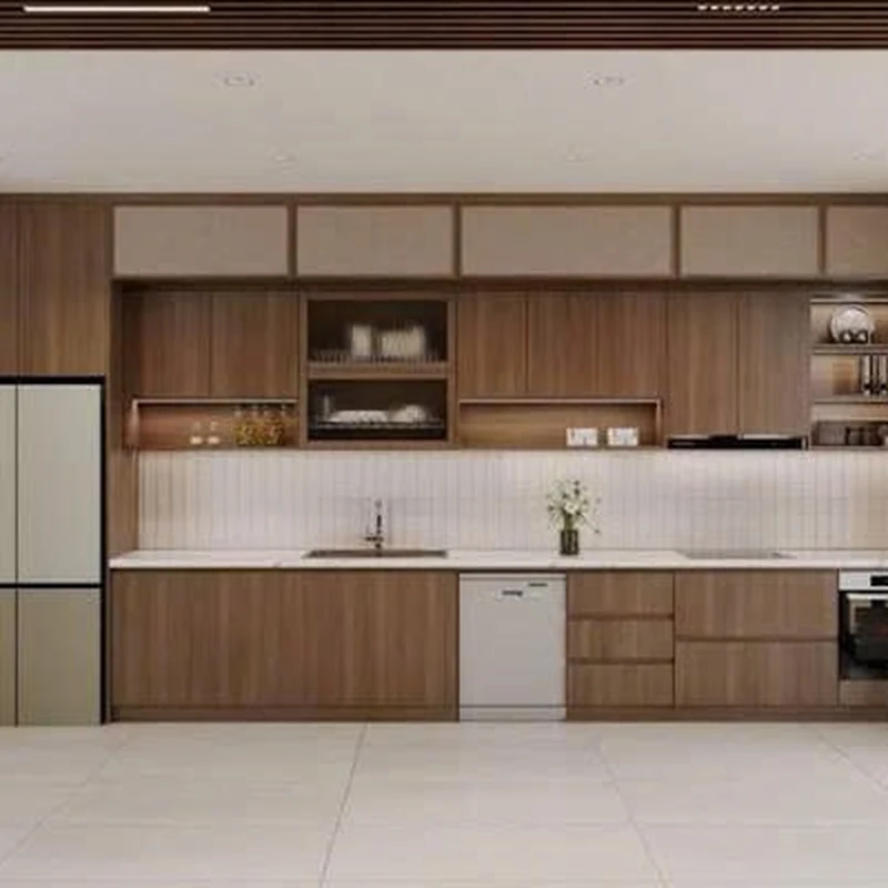 Tủ Bếp Gỗ Phối Trắng Chữ I Dài - TB20