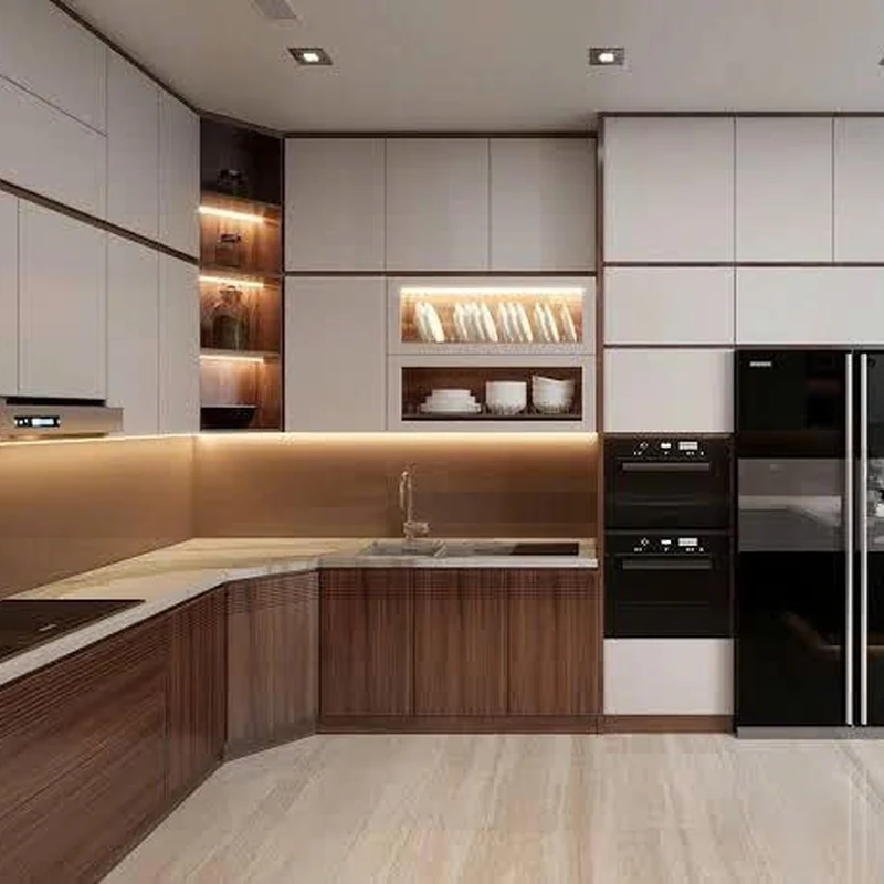 Tủ Bếp Gỗ Phối Trắng Tháp Lò Âm - TB25